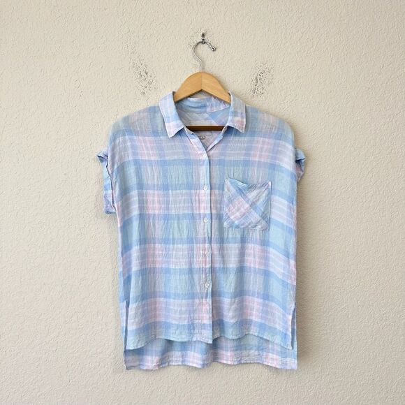RAILS Whitney Check Short-Sleeve Button-Down Shirt in Aqua Pink Blue - Picture 1 of 11